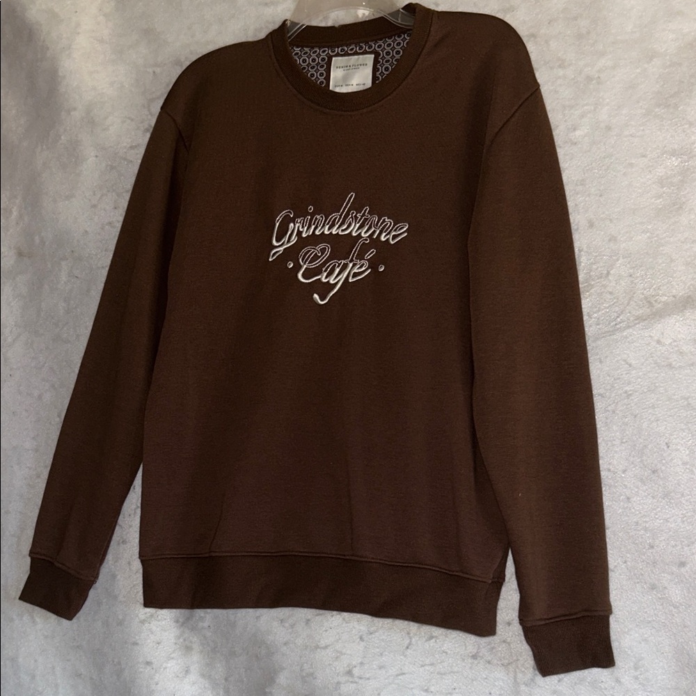 Denim & Flower Grindstone Cafe Brown Crewneck Pullover Sweatshirt